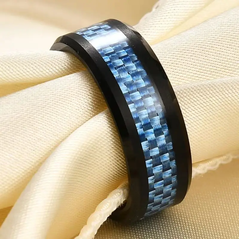 Blue Carbon Fiber Ring for Men And Women High-Quality Titanium Stainless Steel Fashion Wedding Party Charm Jewelry Gift