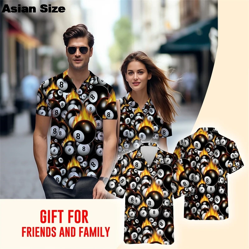 

Billiards Ball 8 Fire Colourful Personalized Name 3D Print Fashion Men's Shirts Summer Gifts For Friends And Family Lapel Blouse