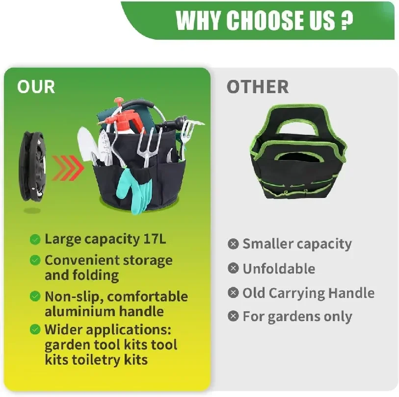17L Large Storage Organiser Bag Folding Basket Picnic Tote Outdoor Cleaning Caddy with Handle Tool Bag Cleaning Supplies