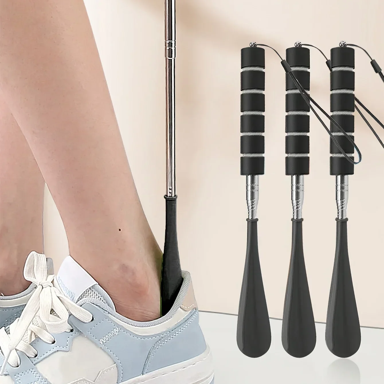 Shoehorn Long Handle 29cm-70cm Telescoping Metal Portable Long Handle Shoe Horn for Men Women Kids Shoes