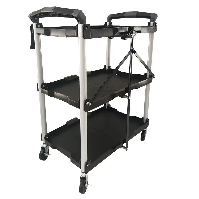 Three Tier Rolling Storage Cart with Removable Rack for Outdoor Camping and Home Food Organization