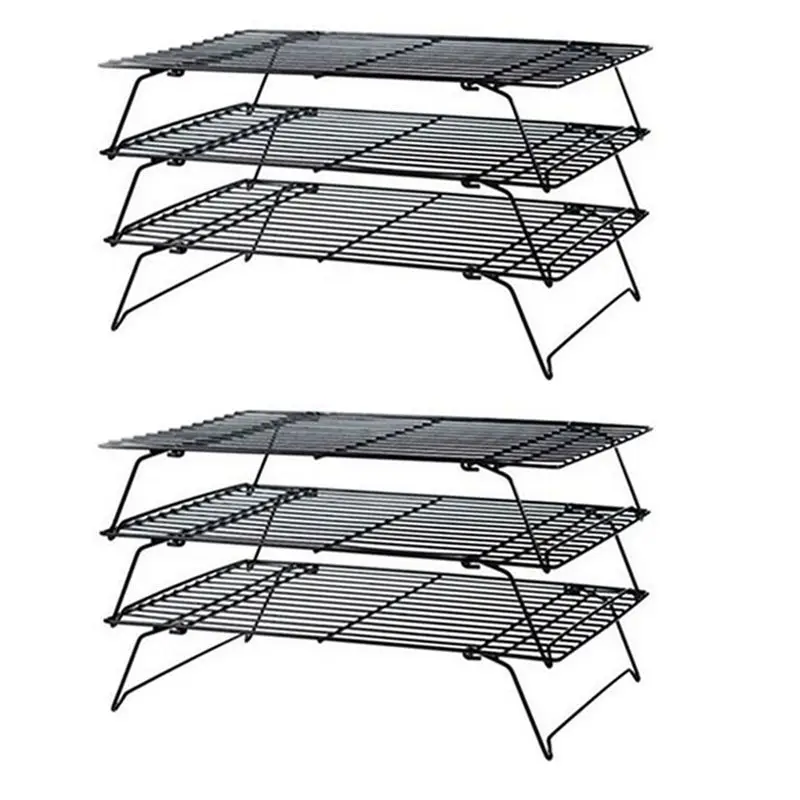 

A36T-2X 3 Layers Stackable Cooling Rack Metal Cake Cookie Biscuits Bread Cooling Rack Net Mat Holder Dry Cooler For Cooking