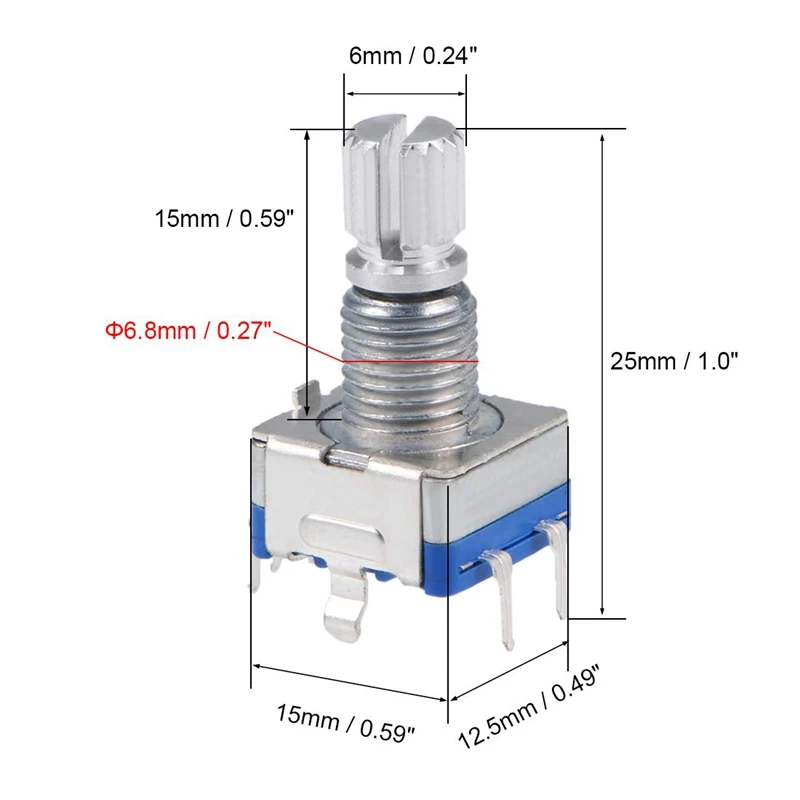 360 Degree Rotary Encoder Code Switch Digital Potentiometer EC11 5 Pins 15Mm Shaft 10Pcs