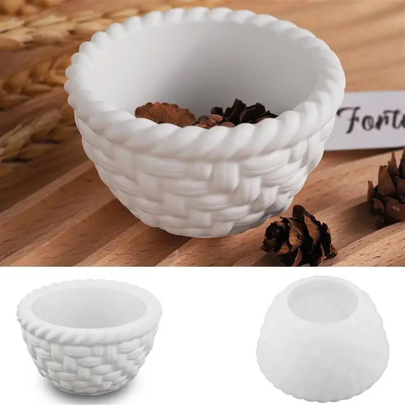 Rural Flower Basket Candle Cup Silicone Mold DIY Gypsum Bamboo Basket Storage Decoration Ornament Resin Mold Handicrafts Casting