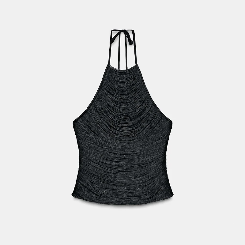 

Сексуальный топ с лямкой на бретельках для женщин, кружевные бретели с открытыми плечами, облегающие майки с открытой спиной и молнией, новинка 2025, женские топы Spicy Girl