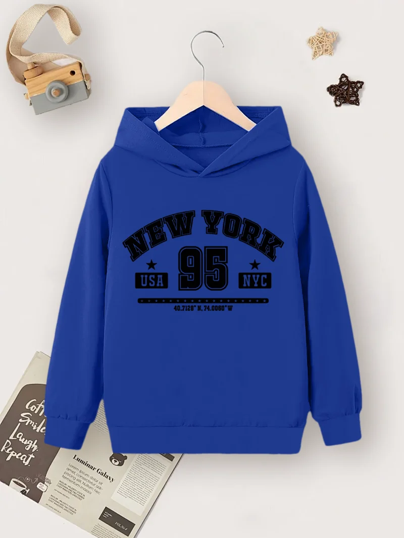 هوديي أزرق فردي كاجوال بسيط للأطفال للخريف والشتاء، هوديي أسود 95 بطباعة كرتونية رقمية #1