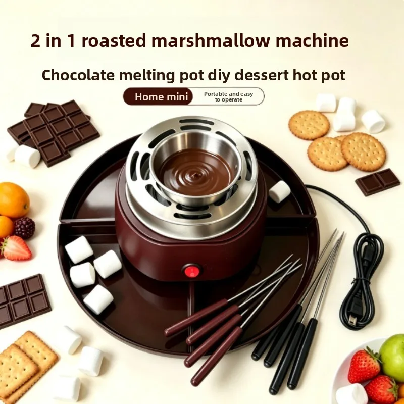 Cotton Candy Machine Snack Food Processing Equipment 2-in-1 Chocolate Cheese Melting Pot Cotton Candy Maker Fruit Plate Party