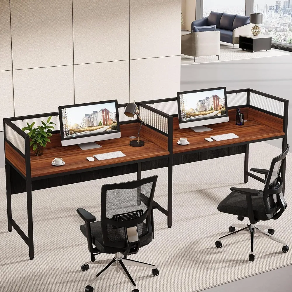 

94.48" Two-Person Office Desk with Privacy Panel, Long Computer Double Desk for 2 People, Modular Workstation Table with Wire G