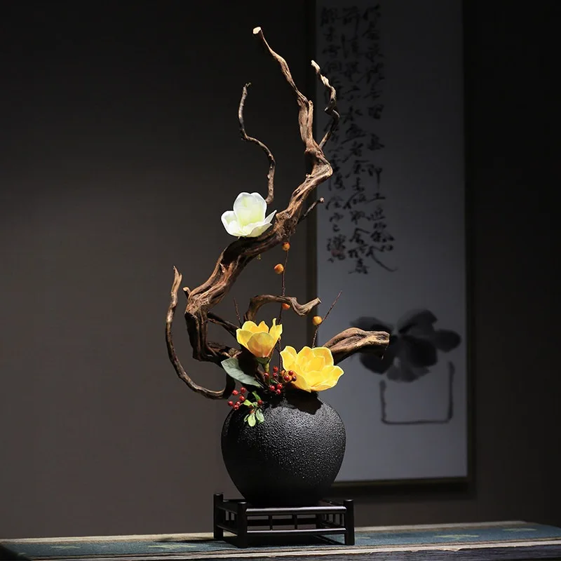 Ceramic vase Zen dead wood simulation floral decoration style homestay atmosphere decoration ornament