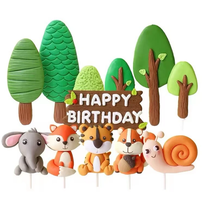 Safari Jungle Party Animals Cake Topper Happy Birthday Cake Baby Shower Kid Children Animals First 1st Birthday Cake decorwings