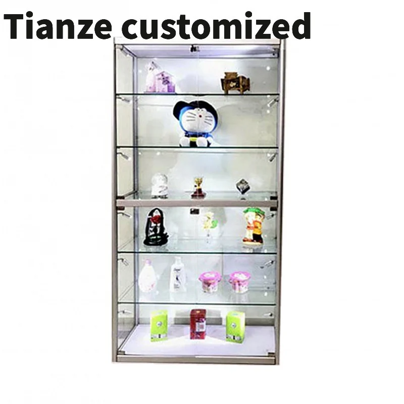 

Customized-aluminium frame cheap cheap glass display showcase cabinet LED light tempered glass display product display