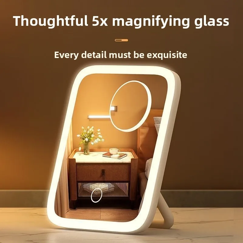 HUIBAOGE Internet celebrityLEDNew model makeup mirror with lights for student dormitoriesinsRechargeable desktop makeup mirror