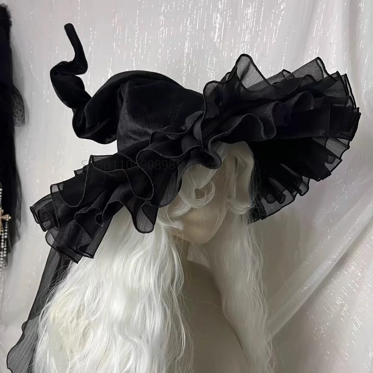 

Velvet Cloth Witch Hats Halloween Dress Up Accessories Punk Gothic Baroque Party Simulated Flower Decoration Cosplay Supplies