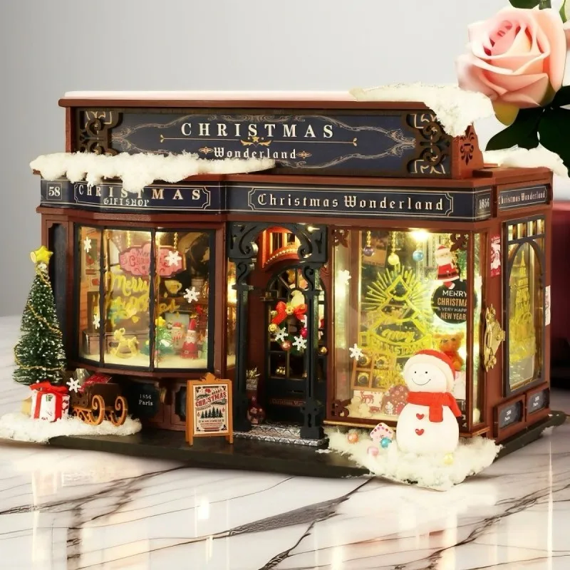 

New DIY Wooden Dollhouse Christmas Wonderland Cottage Miniature Model Kit with Furniture Ideal for Birthday Gifts Friends