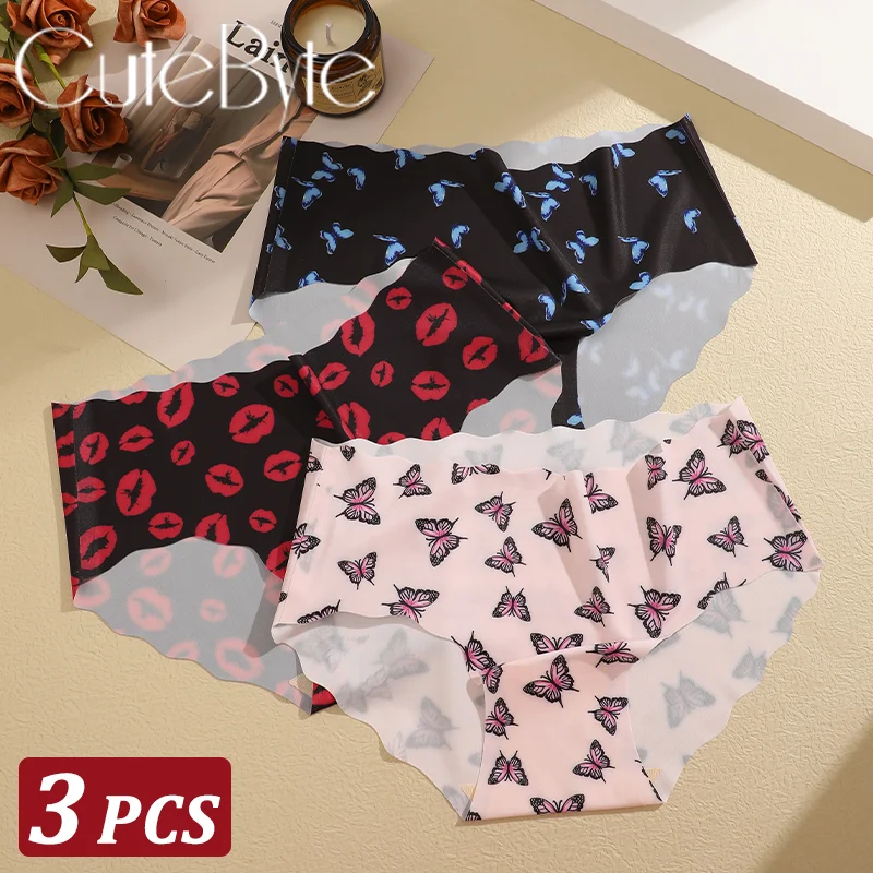 3Pcs Seamless Women\'s Panties S-XXL Sexy Butterfly Briefs Fashion Leopard Heart Breathable Female Comfortable Cozy Sexy Lingerie