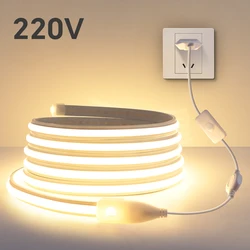 110V 220V Super jasne pasek COB LED z przełącznikiem taśma FOB wstążka EU US wtyczka 35M 30M 25M 20M 15M 10M neonowe światła do pokoju kuchennego