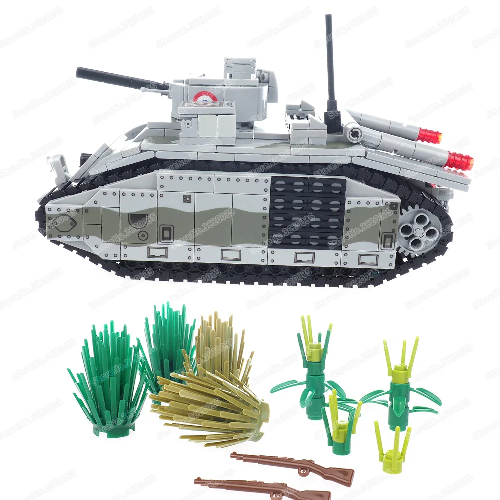 Military B1 Heavy Tank Camouflage Pattern Building Block WW2 Figures Infantry War Attack Weapons Scenes Model Child Gift Boy Toy