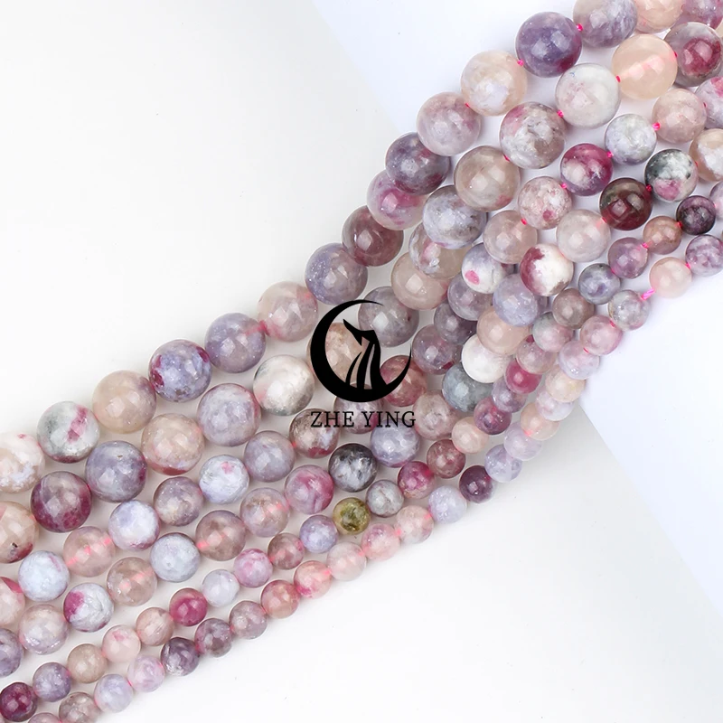 Zhe Ying Pink Tourmaline Gemstone Beads Round Loose Natural Stone Beads for Jewelry Making DIY Bracelet Necklace Earring