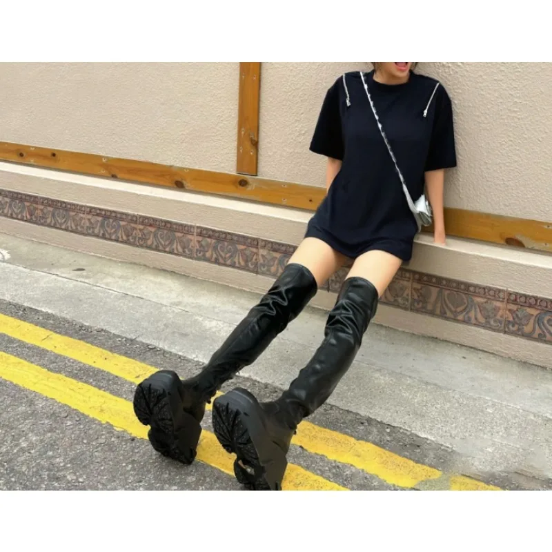 Dark shoulder zipper T-shirt spring and summer sexy Japanese women's design top