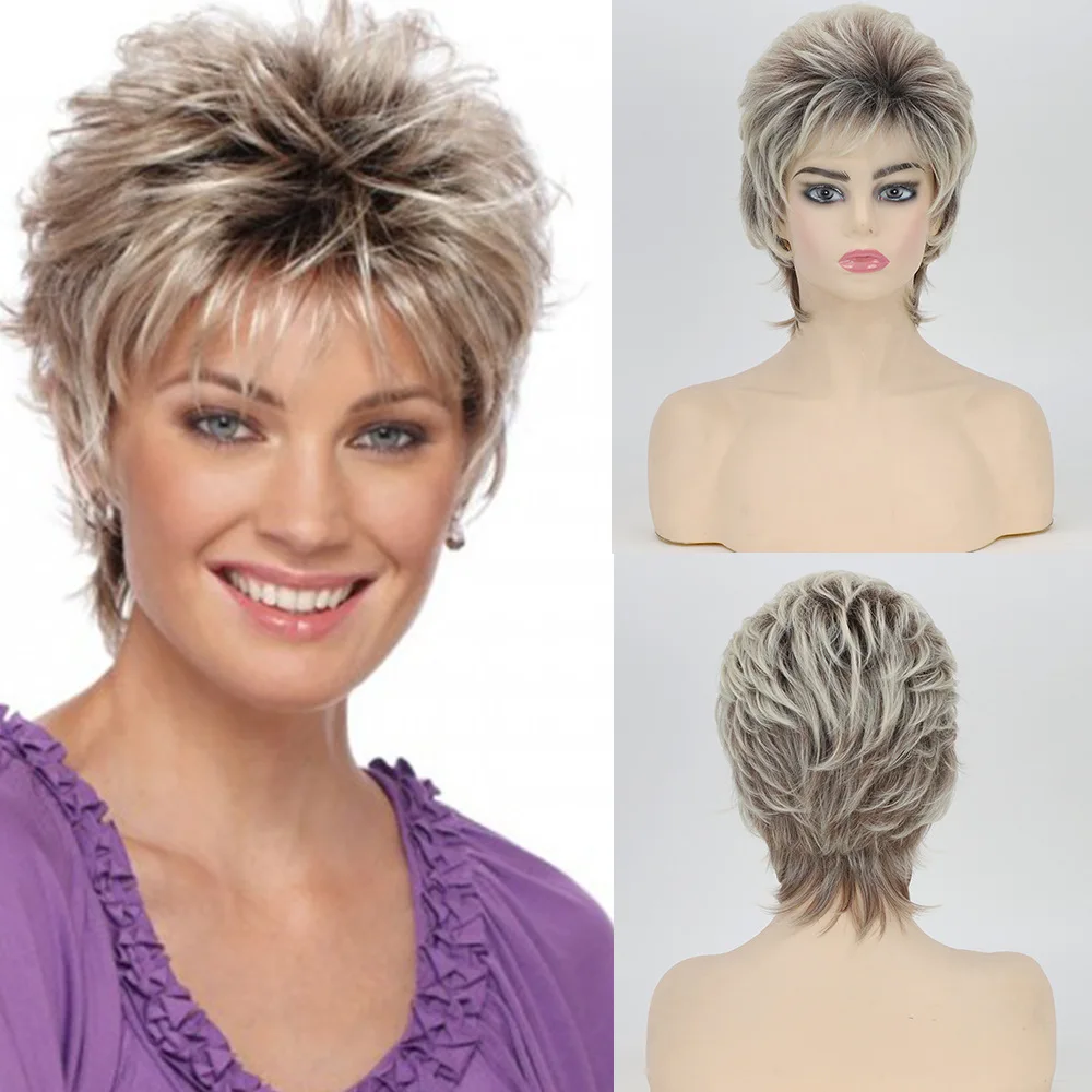 

Blonde to Brown Mix Short Curly Bob Wig for Women Fluffy Heat Resistant Synthetic Full Wig