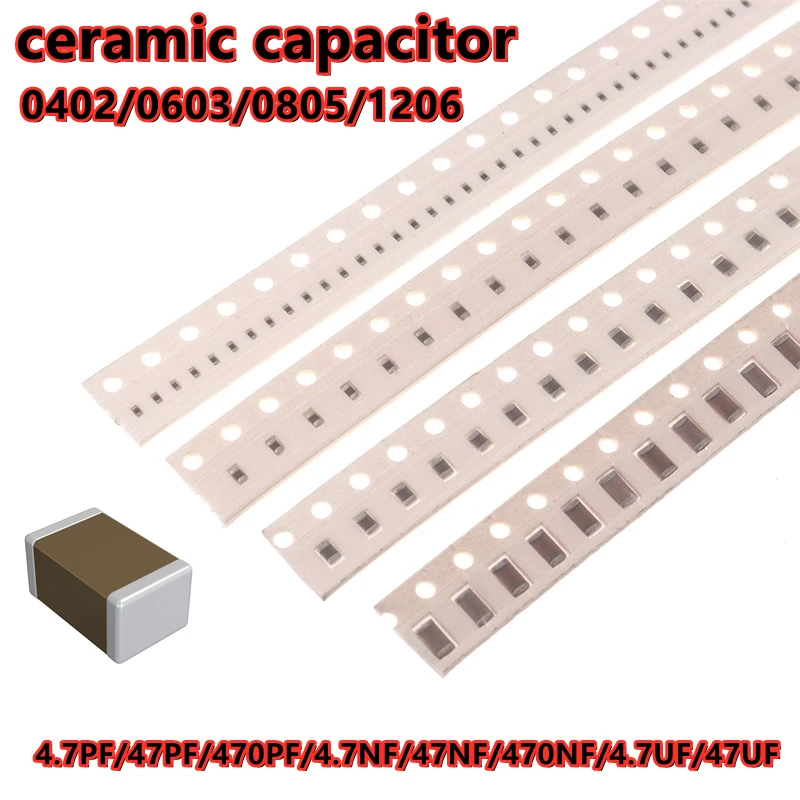 100 шт. 0402/0603/0805/1206 4,7 пФ/47пф/пФ/нФ/мкФ/47 мкФ 16 В/25 В/50 в SMD керамический конденсатор