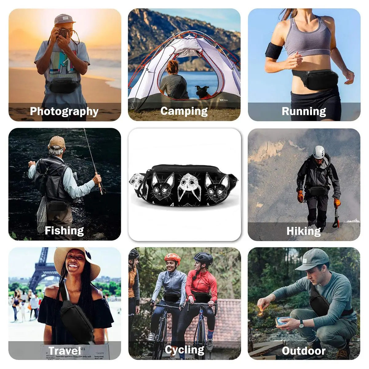 Cat Waist Bag Running Woman Waist Pack Polyester Picture Fanny Bag