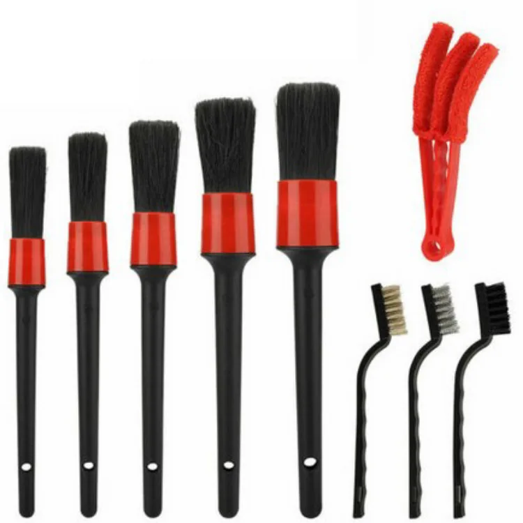 

9 Pieces Car Detailing Brush Kit With 5 Different Sizes Detail Brushes 3 Wire Brush 1 Air Vent Brush Auto Cleaning Tools Kit