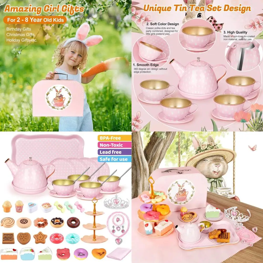 

Tea Party Set for Little Girls, 49PCS Princess Tea Time Toys Including Tea Set Dessert Carrying Case, Kids Kitchen Pretend Plays