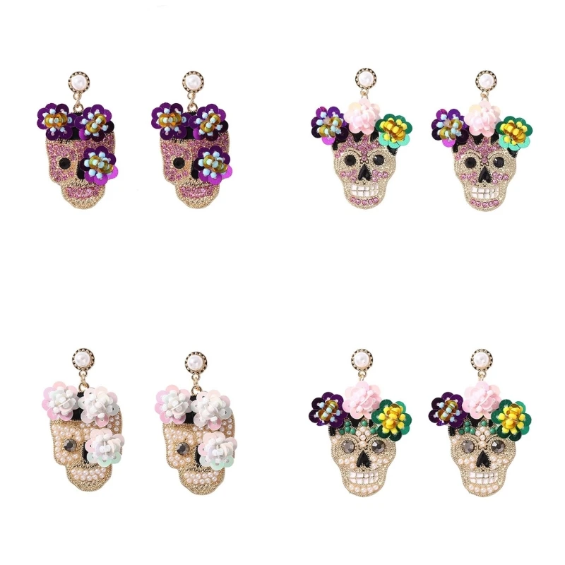 Zircon Encrusted Skull Earrings Fashionable Skull Earrings Jewelry with Glitter Detail for Halloween Event