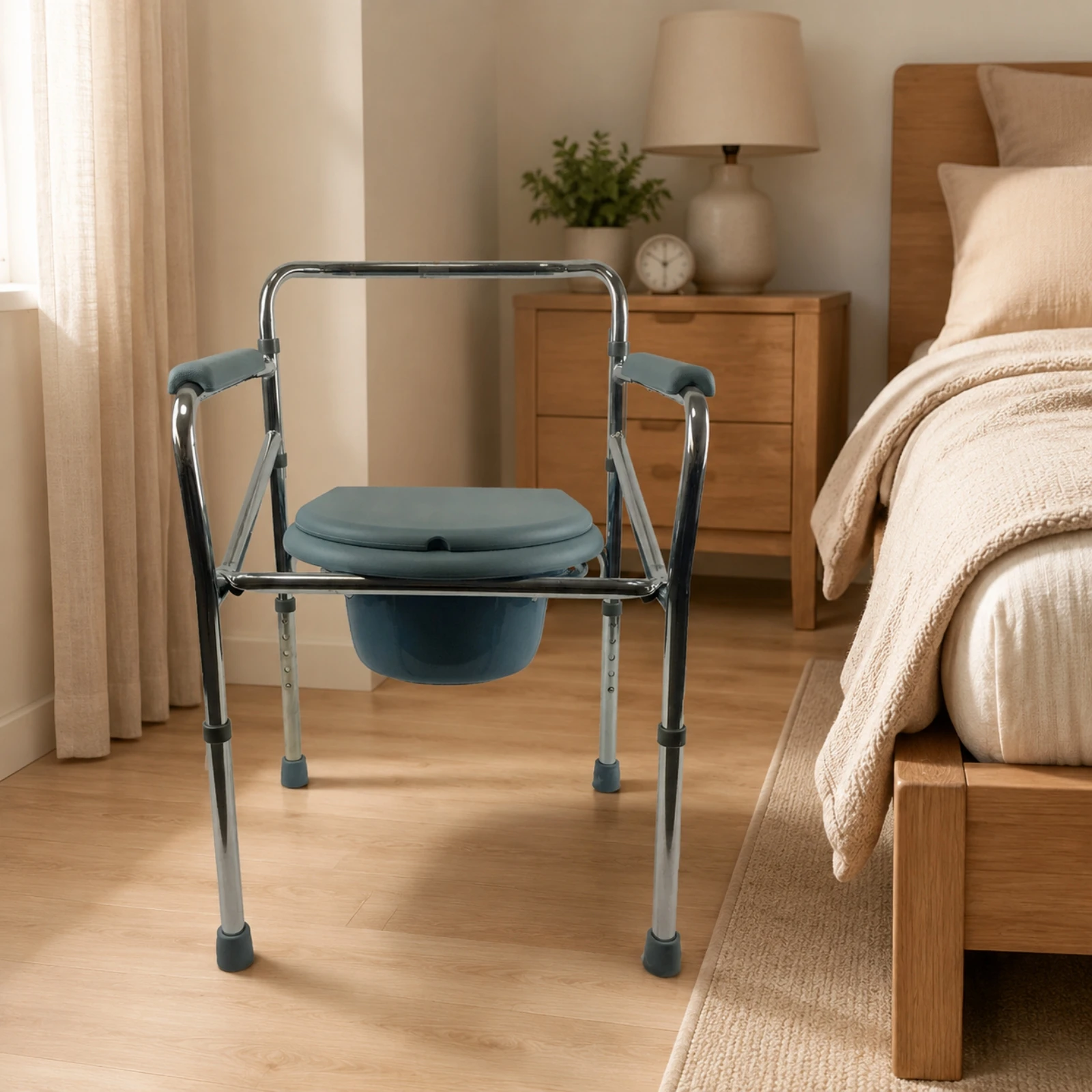 Folding Bedside Commode Chair with Adjustable Legs