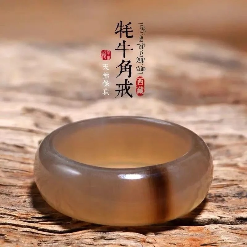

Tibetan Yak Horn , Adjustable Ring for Men and Women, Artistic Ornament, Natural Handheld Accessory