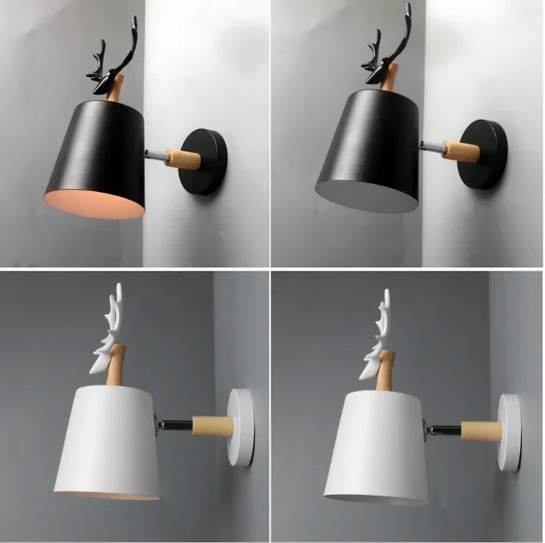 Nordic Antlers Wall Lamp for Bedroom Sofaside Aisle Restuarant Bathroom Decoration Lighting Cute Fawn Rotating LED Wall Sconces