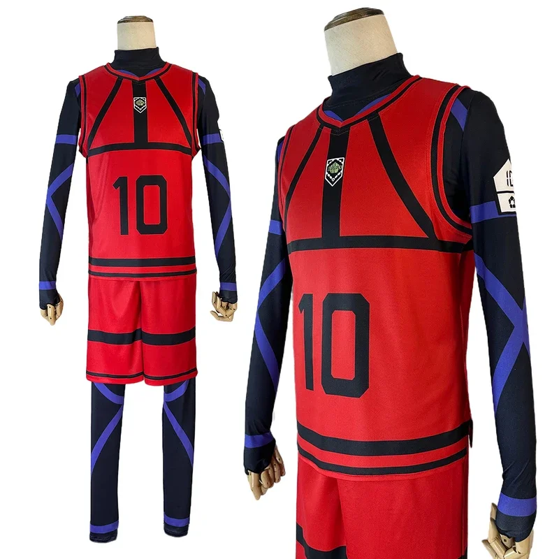 HOLOUN Blue Lock Anime Cosplay Costume Wig Reo Nagi Rin Kunigam Red Football Training Uniform Daily Wear Rose Net Sythetic