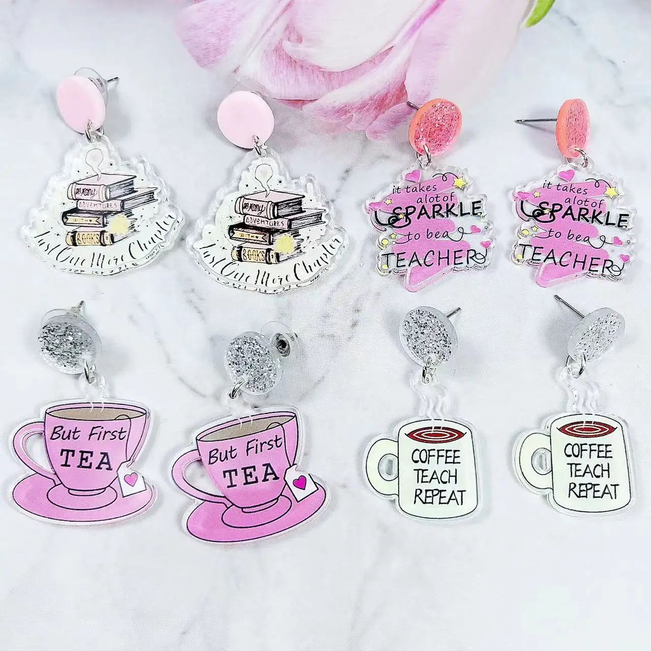 1 Pair Acrylic Earrings With Letters Print  Stylish Gift For Teacher Teacher\'s Day Gift  Back-to-school Gift  Girls Accessories