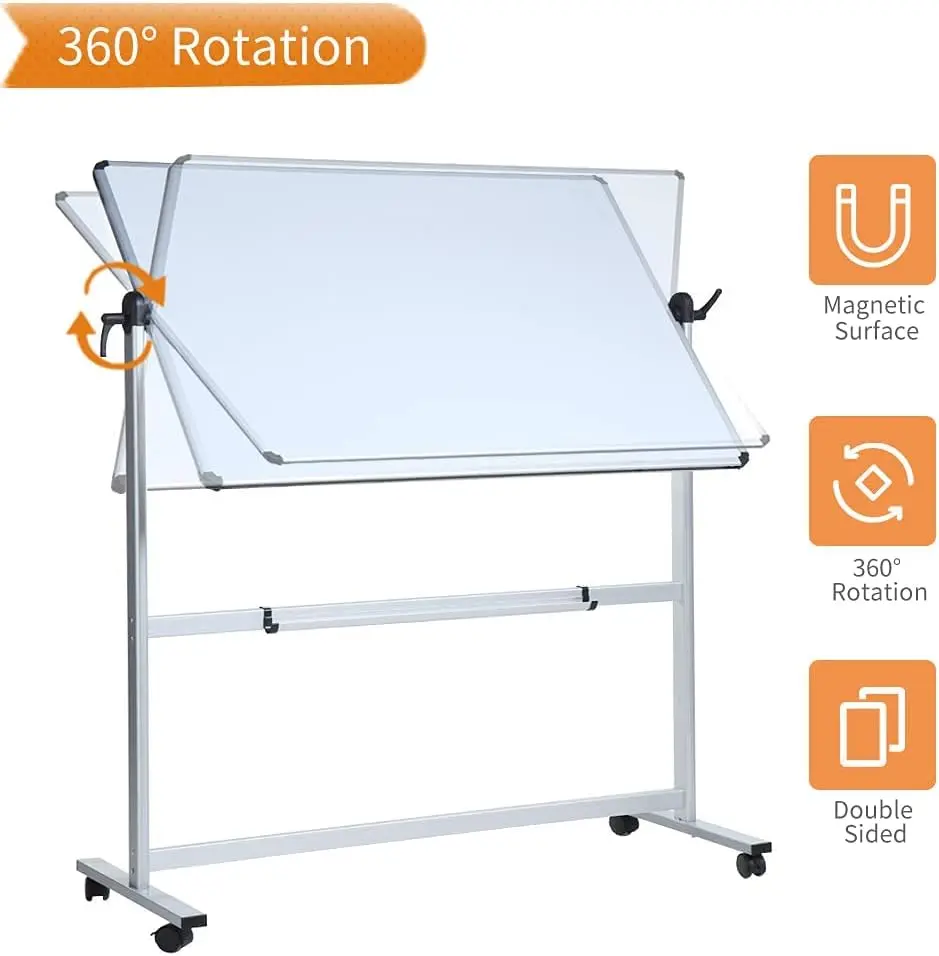 Tableau blanc mobile magnétique double face, 48x32 amaran, cadre et support d'infraction