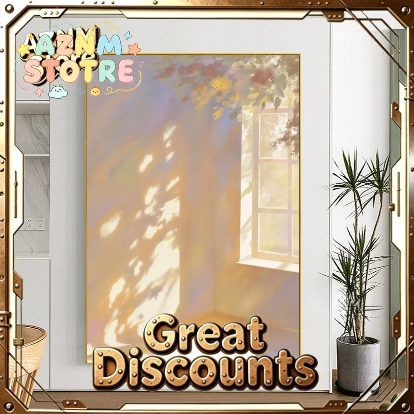 Modern Abstract Sunlight Streaming Through Window Poster Frameless Floral Shadows Canvas Wall Art for Living Room Decortion G