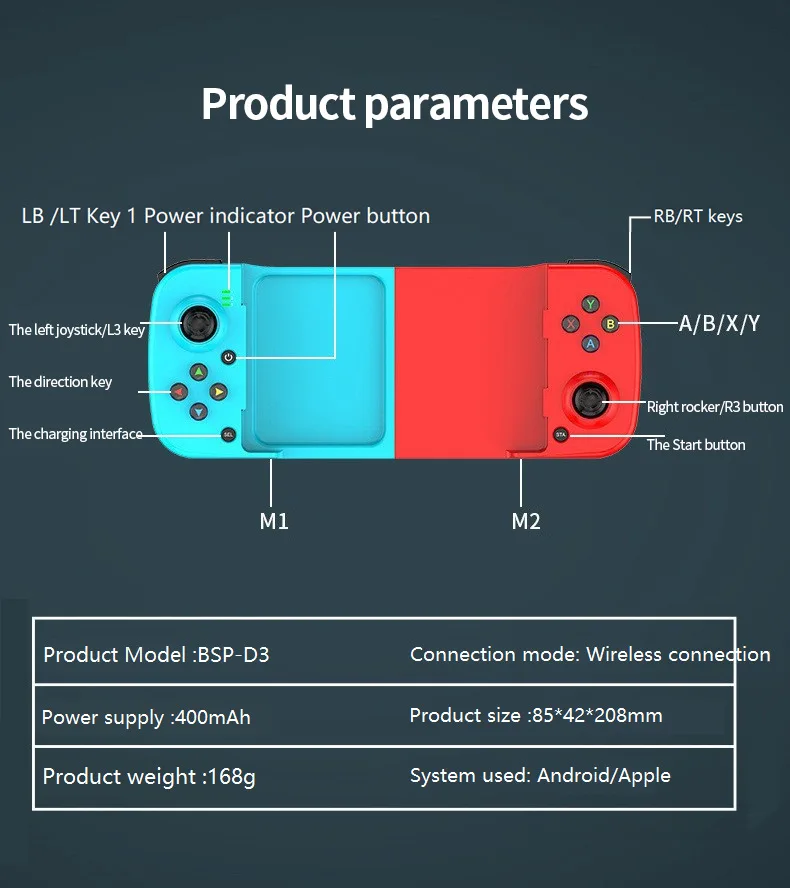 携帯電話用の伸縮性のあるワイヤレスコントローラーd3,Bluetooth 5.0,Samsung, Huawei, Xiaomi, Android,Pubgと互換性があります