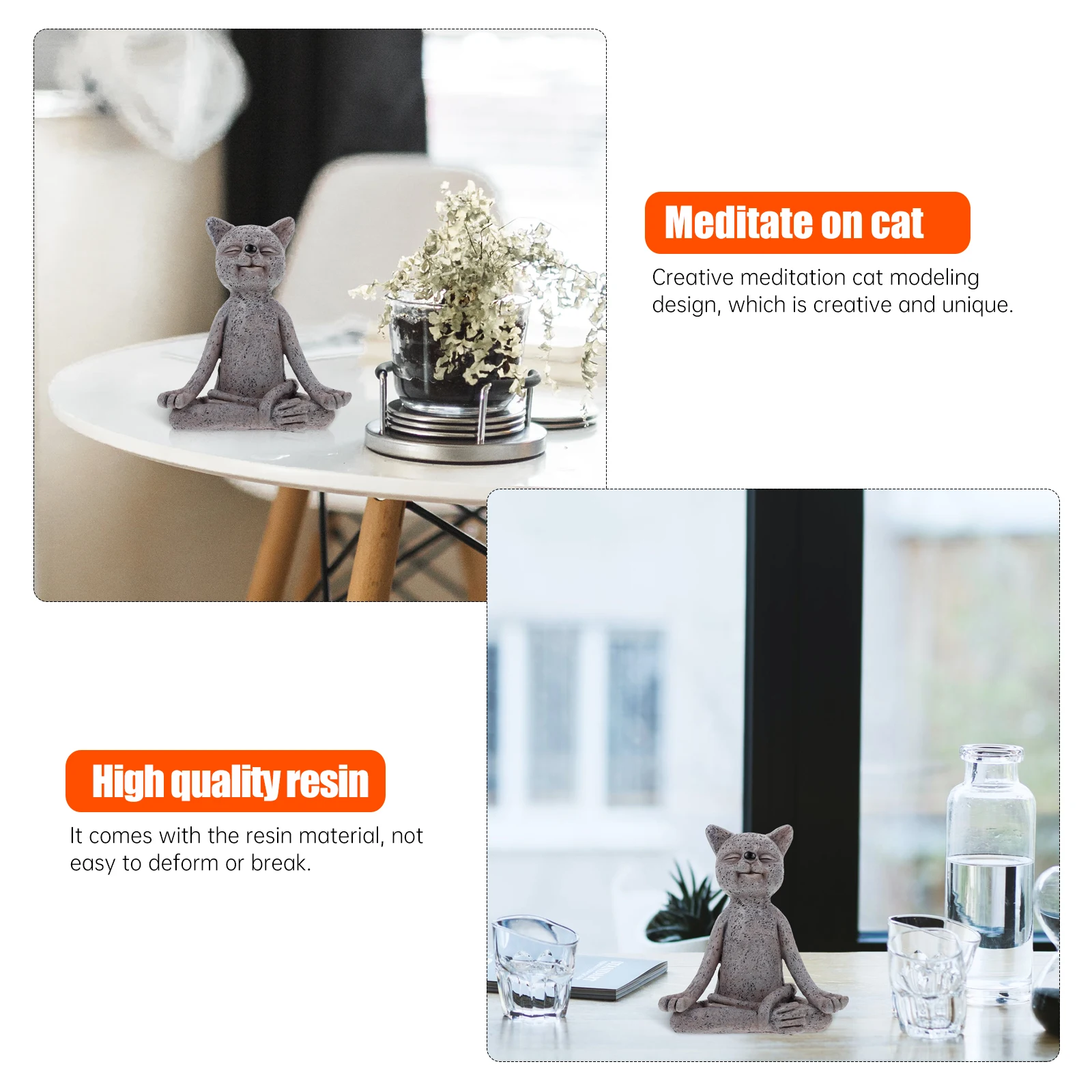 

1Pcs Creative Meditation Cat Decor Resin Craft Desktop Ornament Resin Cat Adornment Compact Home Desktop Decoration