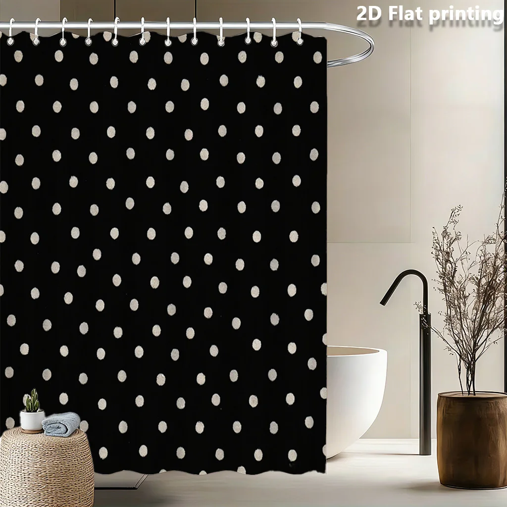 Black Polka Dot Shower Curtain Waterproof Bathroom Shower Curtain Liner Modern Monochrome Decor Novelty Curtain for Master Bath