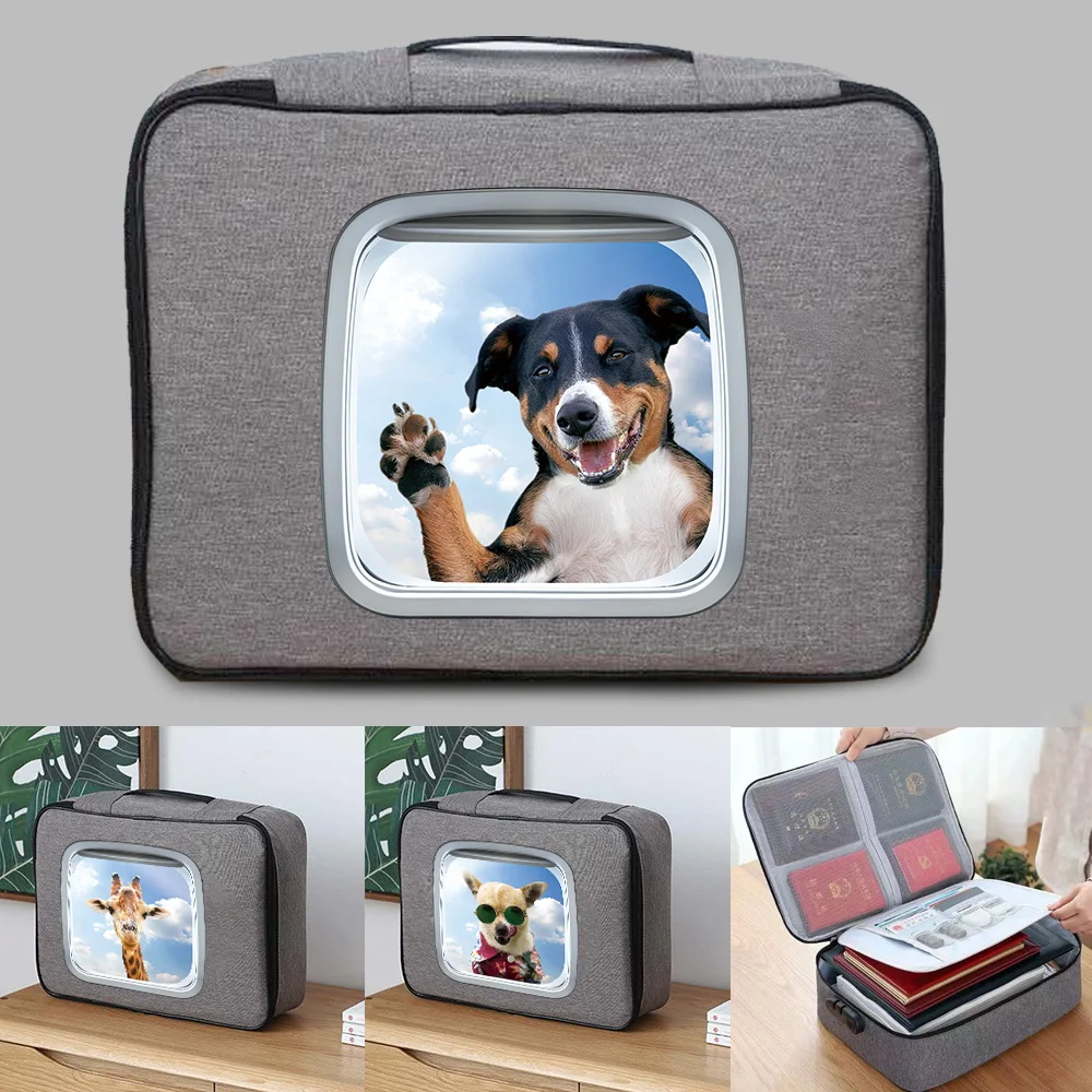 

Waterproof Password Box Document Storage Bag File Folder Holder Credit Card Organizer Animal Series Print Pattern Briefcase