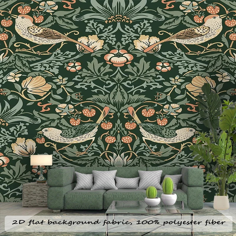1PC Bird Flower Vintage Pattern Print Backdrop Banner, Bedroom Living Room Photo Background, Polyester, Home Decor, Wall Art