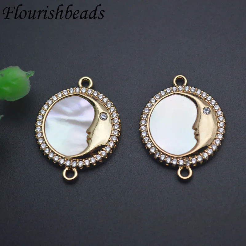 New Arrived MOP Mother of Pearl Moon Shape Round Two Loops Pendant Women DIY Beacelet Accessories 10pcs/lot