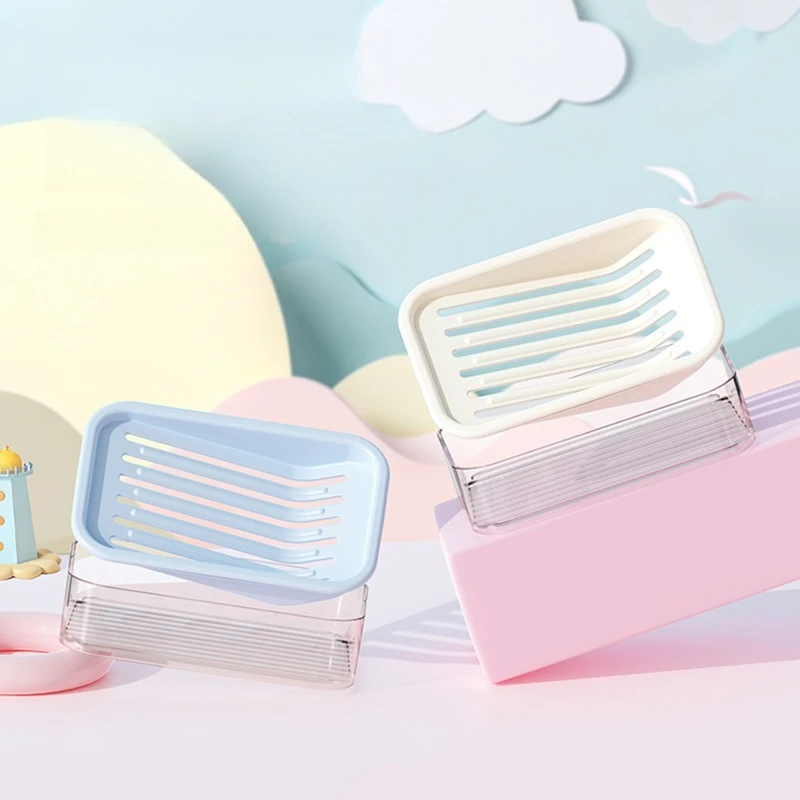 

Household Waterproof Soap Case Durable Double-Layer Soap Box Bathroom Plastic Slanted Drainage Thickened Soap Dish 1PC
