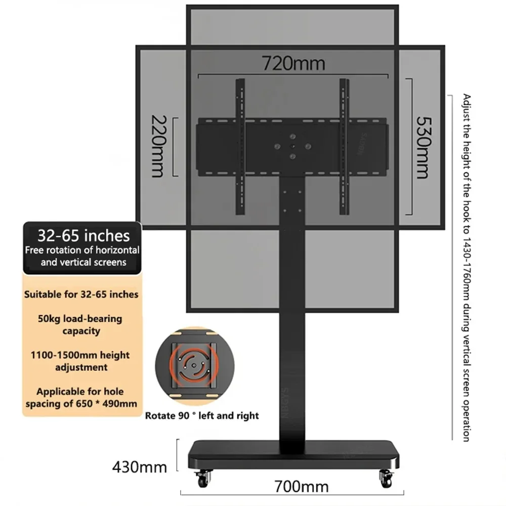 Imagem -02 - Tela Horizontal e Vertical Girando as Rodas de Pouso sem Suporte de Perfuração Carrinho Adequado para 3265 Polegada tv
