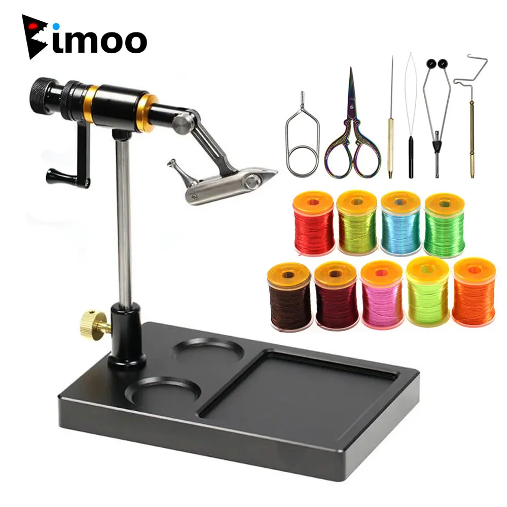 Bimoo 360° Rotation Hardened Steel Jaws Fly Tying Vise W/ Heavy Pedestal Base Jig Lure Making Tool Fishing Flies Tying Tool Kit