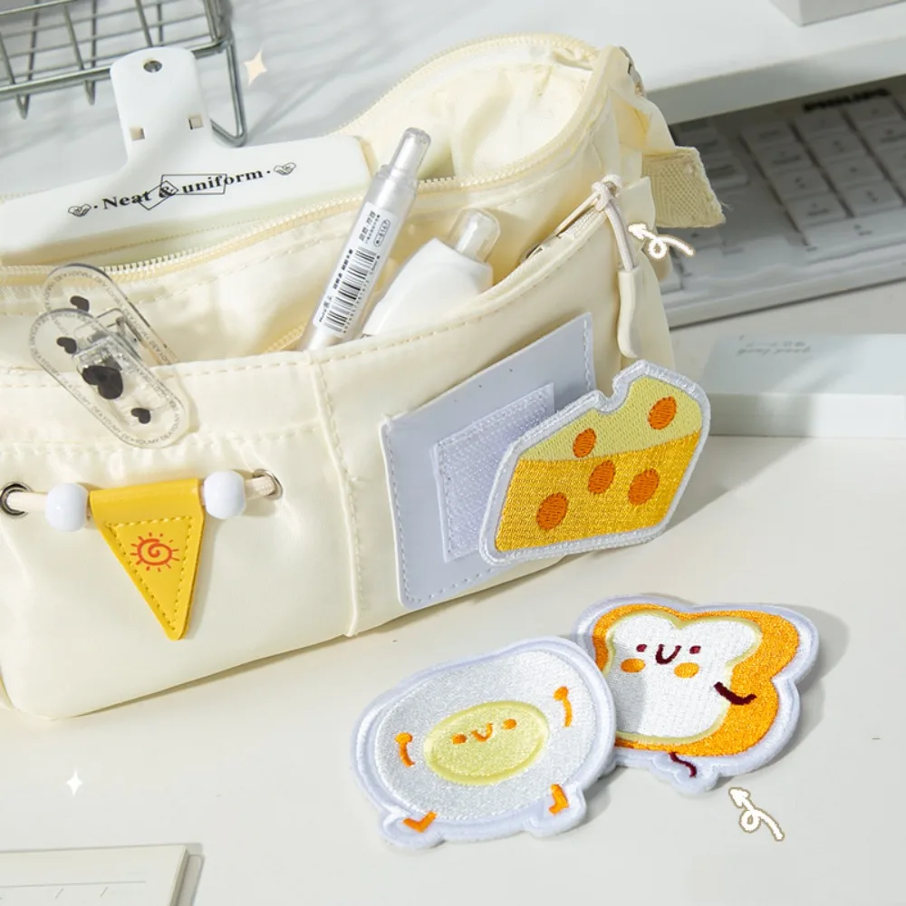 DIY Large Capacity Pencil Box Aesthetic Organizer Embroidered Patch Pencil Case Cute Portable Stationery Storage Bag Student