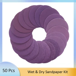 50 Pack 2 Inch Sanding Disc Film Hook Loop 50mm Sandpaper Wet Dry for Wood Metal Automotive Finishing Grinding 80-10000 Grit