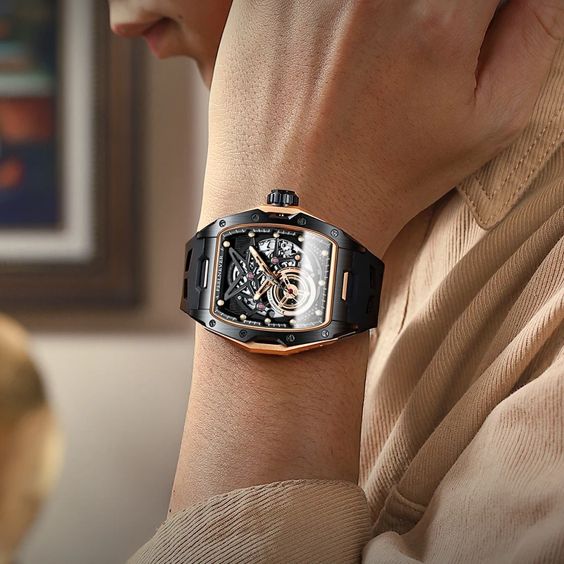 FEELENEVER Design LIGE Men Automatic Watch Skeleton Mechanical Wristwatch Stainless Steel Case Sapphire Crystal Waterproof Watch