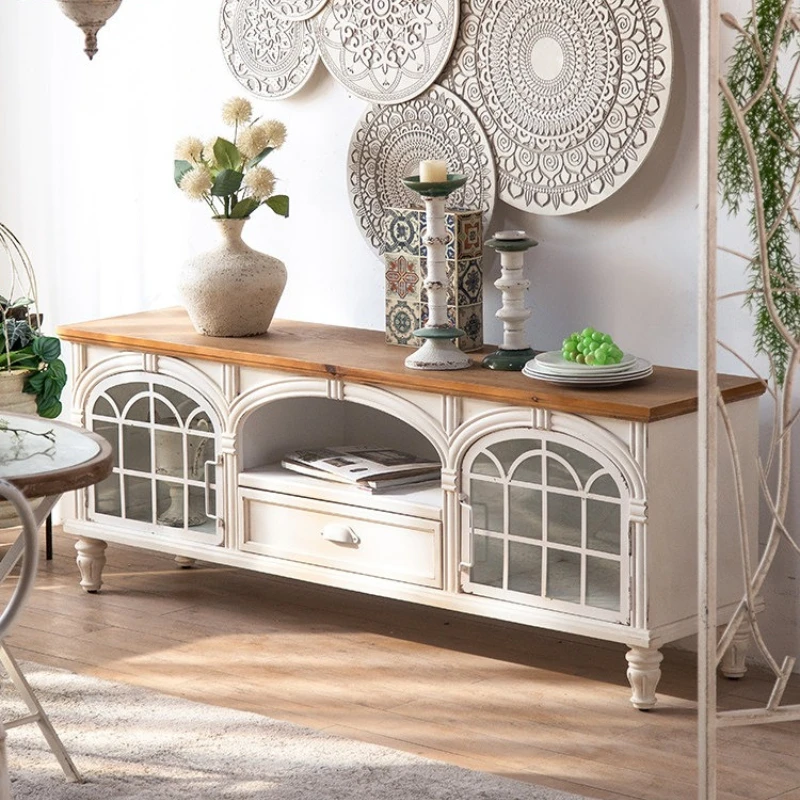 Nordic white TV cabinet French retro floor-to-ceiling aesthetic Television tables bedroom art tv board möbel interior furniture