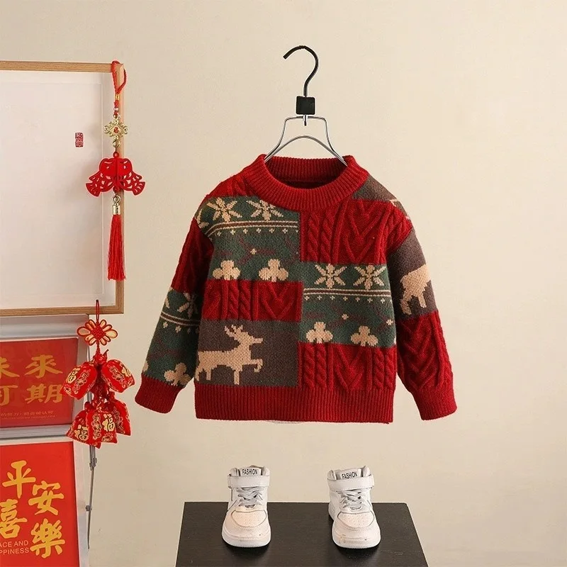

New Year Outfit Boys Sweater Winter Festive New Year Children's Christmas Clothes Girls Baby Knitted Sweater for New Year